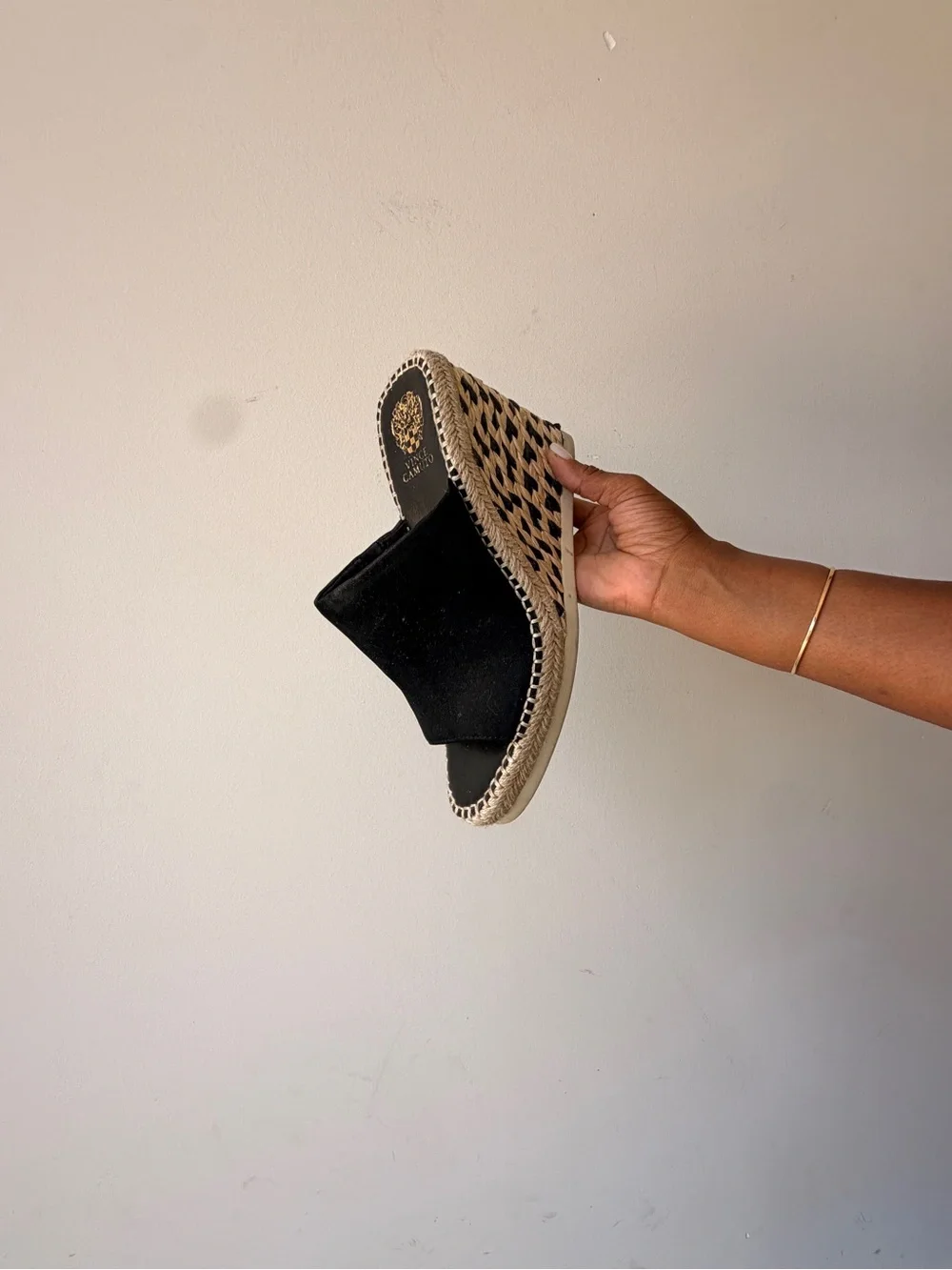 Vince Camuto Black Suede Espadrille Wedge Slide